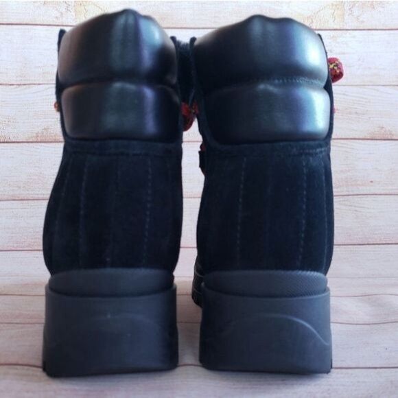 Aquatalia Suede Leather Faux Fur Hiking Outdoor Boots Booties Lace Up Black - Picture 9 of 13